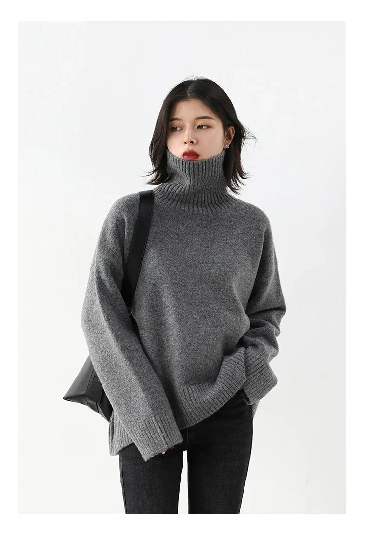 CHIC VEN Women's Sweater Autumn Winter New Turtleneck Knit Pullover Loose Clothes for Women Warm Solid Basic Female Tops 2023