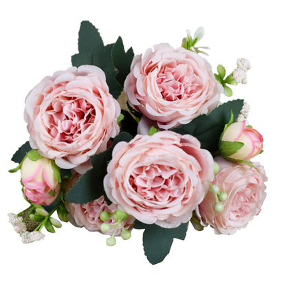 Hot Sale Simulation Peony 9 Heads Silk Artificial Flowers Bouquet Big DIY Fake Flowers For Home Wedding Decoration Indoor Office