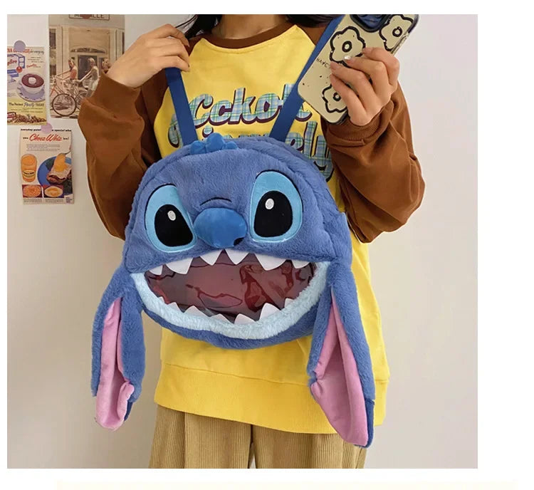 HOT Stitch See-through Bag Plush Doll Backpack Girls Large Capacity Cute Funny Backpack Anime Kawaii Cartoon School Bag Mochila