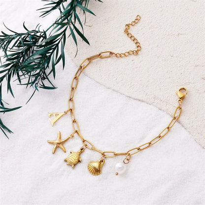 Stainless Steel Starfish Shell Bracelets Bohemian Ocean Beach 26 Letters Combination Hand Chain Sets Jewellery Women Gifts