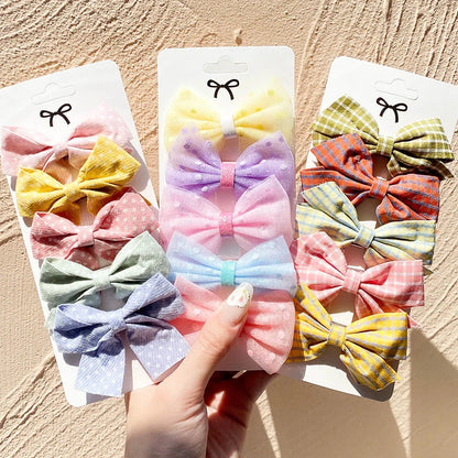 5Pcs/Set Hairpins for Kids Cute Plaid Print Star  Sweet Headband Hair Clips Children Girls Barrettes Fashion Bow Accessories