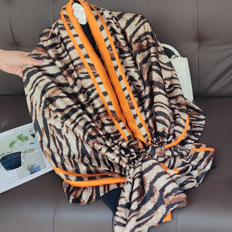 180*90cm Luxury Brand Women Summer Silk Scarves Shawls Lady Wraps Soft Female Geometry Beach Stole Bandanna Foulard Muffler