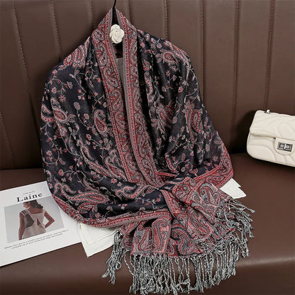 Women Autumn Cashmere Pashmina Shawl Wrap Warm Winter Scarves Female Foulard Cotton Stoles Scarf Tassel Blanket Poncho Stoles