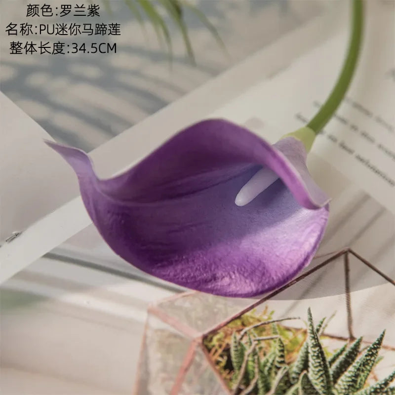 10pcs PU Mini Calla Lily Artificial Flower Fake Wedding Hand Bouquet Home Decoration Flores Artificiales Para Decoracion Hogar