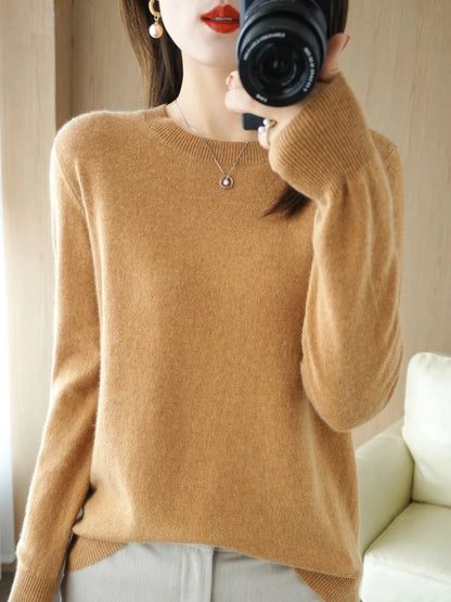 2024 Classic Style Cashmere Pullover Fashion Merino Wool Sweater Round neck Long Sleeve Knitwear Soft Warm Basic' Clothing Tops