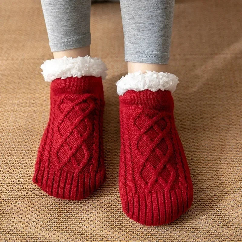 Warm Slipper Socks Women Winter Floor Socks Super Soft Lined with Grippers Socks Non-slip Knitted Adult Plus Fleece Carpet Sox