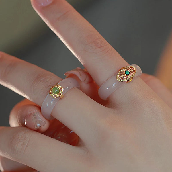 Chinese Retro Imitation Jade Ring Fashion Delicate Stone Jewellery Minimalism Hanfu Matching Hand Ornaments