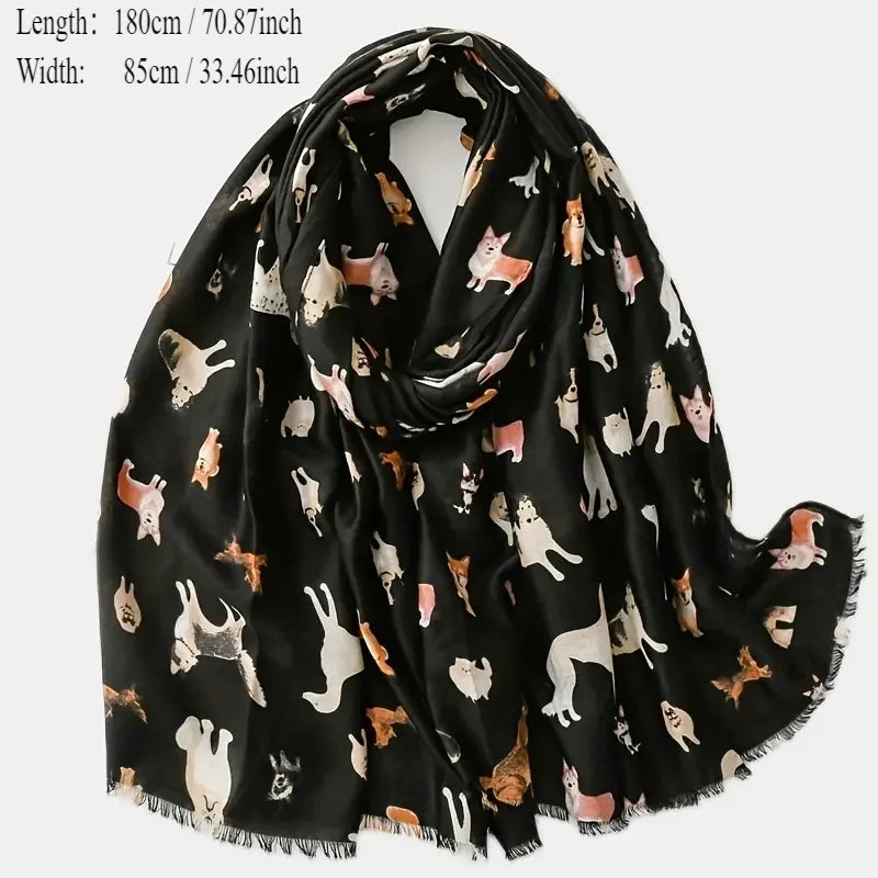 Women Lovely Cute Animal Dachsund Dog Pattern Viscose Shawls And Wraps Snood Pashmina Stole Bufandas Muslim Hijab Sjaal 180*85Cm