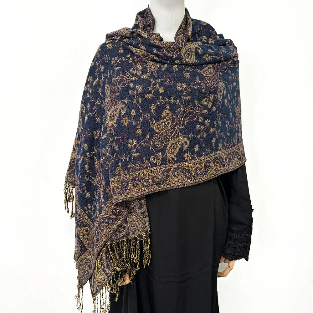 Fashion Ladies Paisley Kashmiri Imitated Pashmina Tassel Scarf Hijab Knitted Jacquard Bauhinia Vintage Scarf 180*70cm