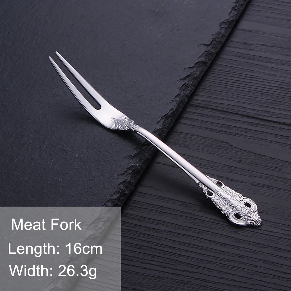 1Pcs Luxury Gold Cutlery Set Vintage Western Stainless Steel Tableware Kitchen Utensils Dinner Set Sliver Knife Fork Spoon