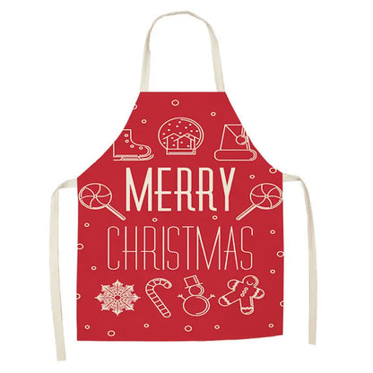 1Pcs Merry Christmas Apron for Woman Pinafore Cotton Linen Aprons 55x68cm Adult Bibs Kitchen Baking Cooking Accessories