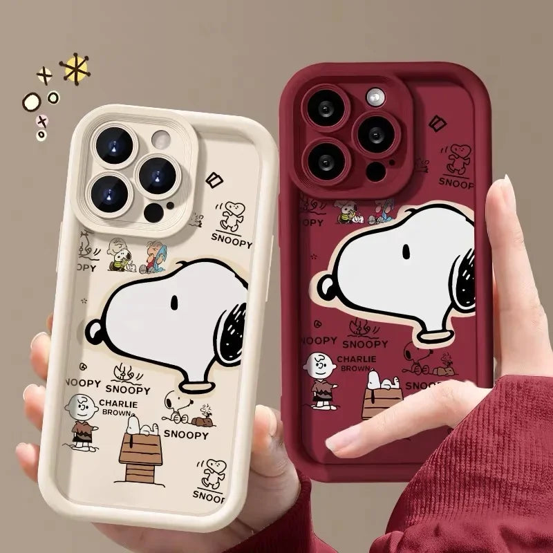 Big Head Snoopies Cartoon Phone Case For Samsung S24 S23 S22 S21 S20 Note 20 FE Plus Ultra 5G Soft Silicone TPU Cover