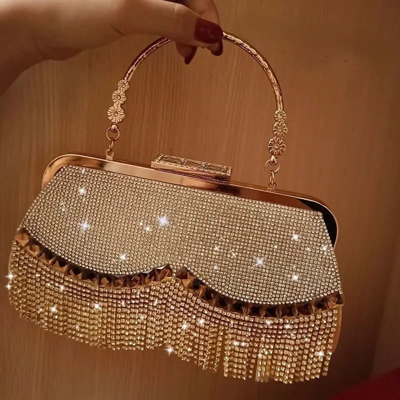 Women Banquet Handbags  New Diamond-Studded Tassel Evening Bags Femme Wedding Purse Dress Beaded Party Clutch