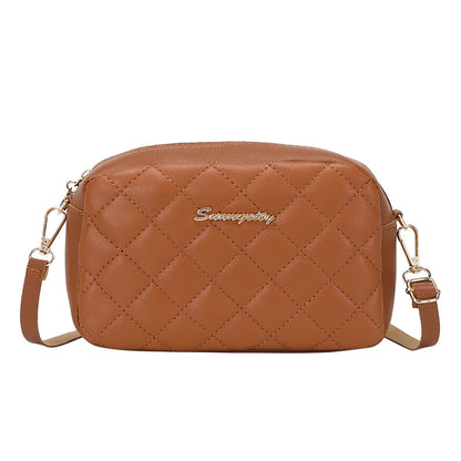 #228 Diamond-shaped quilted zipper square bag, metal lettering shoulder bag, fashionable woman shoulder bag, camera casual bag