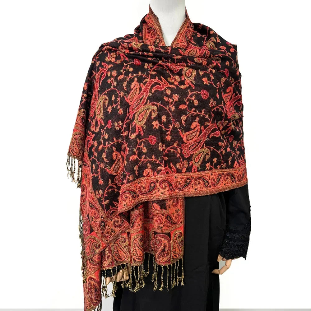 Fashion Ladies Paisley Kashmiri Imitated Pashmina Tassel Scarf Hijab Knitted Jacquard Bauhinia Vintage Scarf 180*70cm