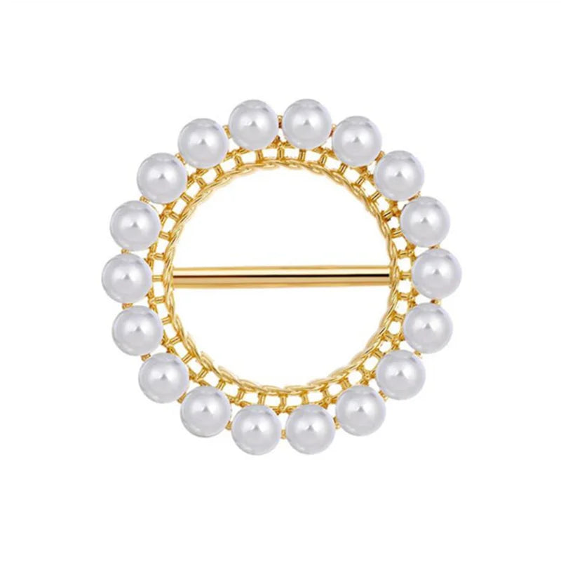 Round Brooches Pearl Rhinestone Brooch Women's Elegant Clothing Shawl Scarf Buckle Pins Jewelry T-shirt Corner Knotted Buckles