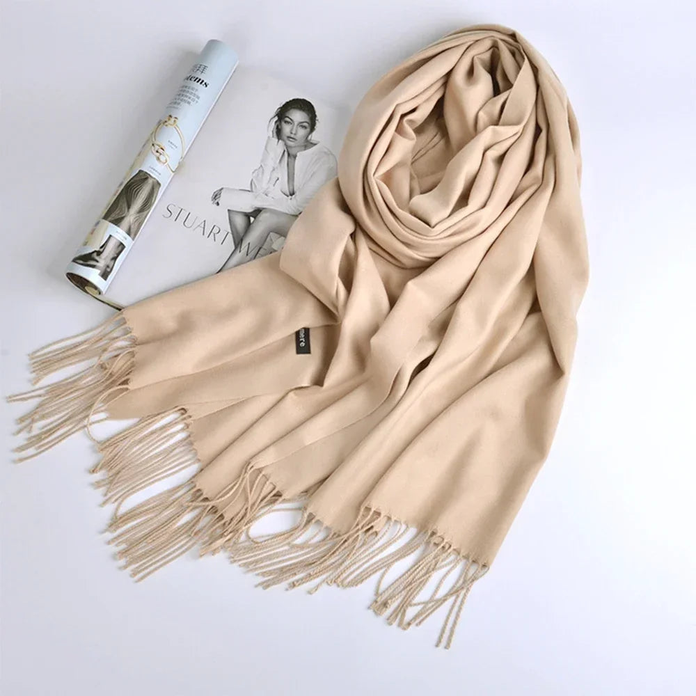 Solid Colors Cashmere Feel Scarfs for Women Winter Keep Warm Pashmina Scarfs Wraps Blanket Bufanda Women Scarves Stoles Foulard