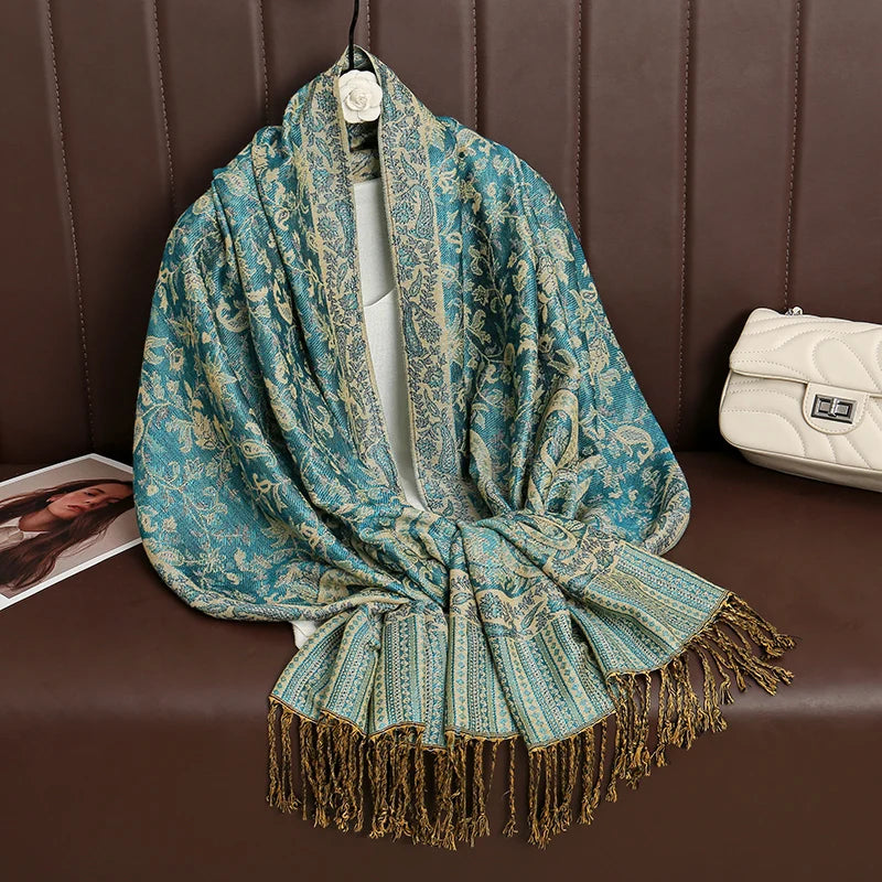 Tassel Blanket Design Thick Pashmina New Winter Warm Shawl Wrap Cashmere Scarf Women Neckerchief Poncho Stoles 2024