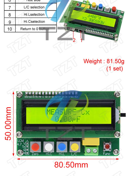 TZT LC-100A Digital LCD Capacitance Inductance Meter LC Meter 1pF-100mF 1uH-100H LCD Display High Precision Fully functional