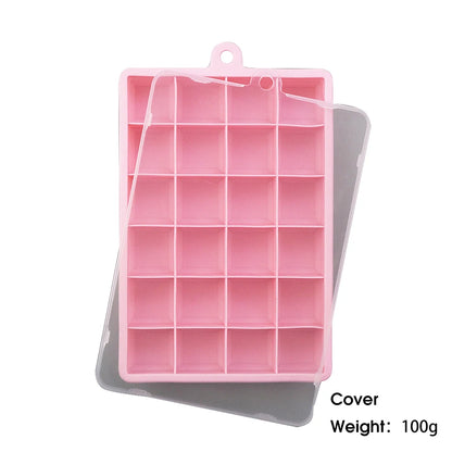 With Lid /No Lid 24-hole Silicone Ice Tray Square Box Auxiliary Food Puree Cheese Jelly Mold Bar Kitchen Tool Cocktail Cube