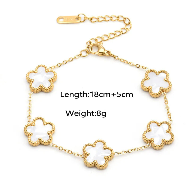 Adjustable Gold-Plated Stainless Steel Plant Flower Bracelet With Five Leaf Petals Women's Luxury Gifts Clover