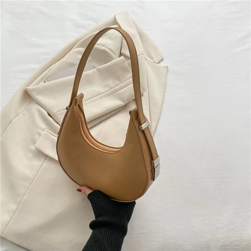 Underarm Bag New Tide Solid Color Casual Texture Fashion One Shoulder French Niche Crescent Shape