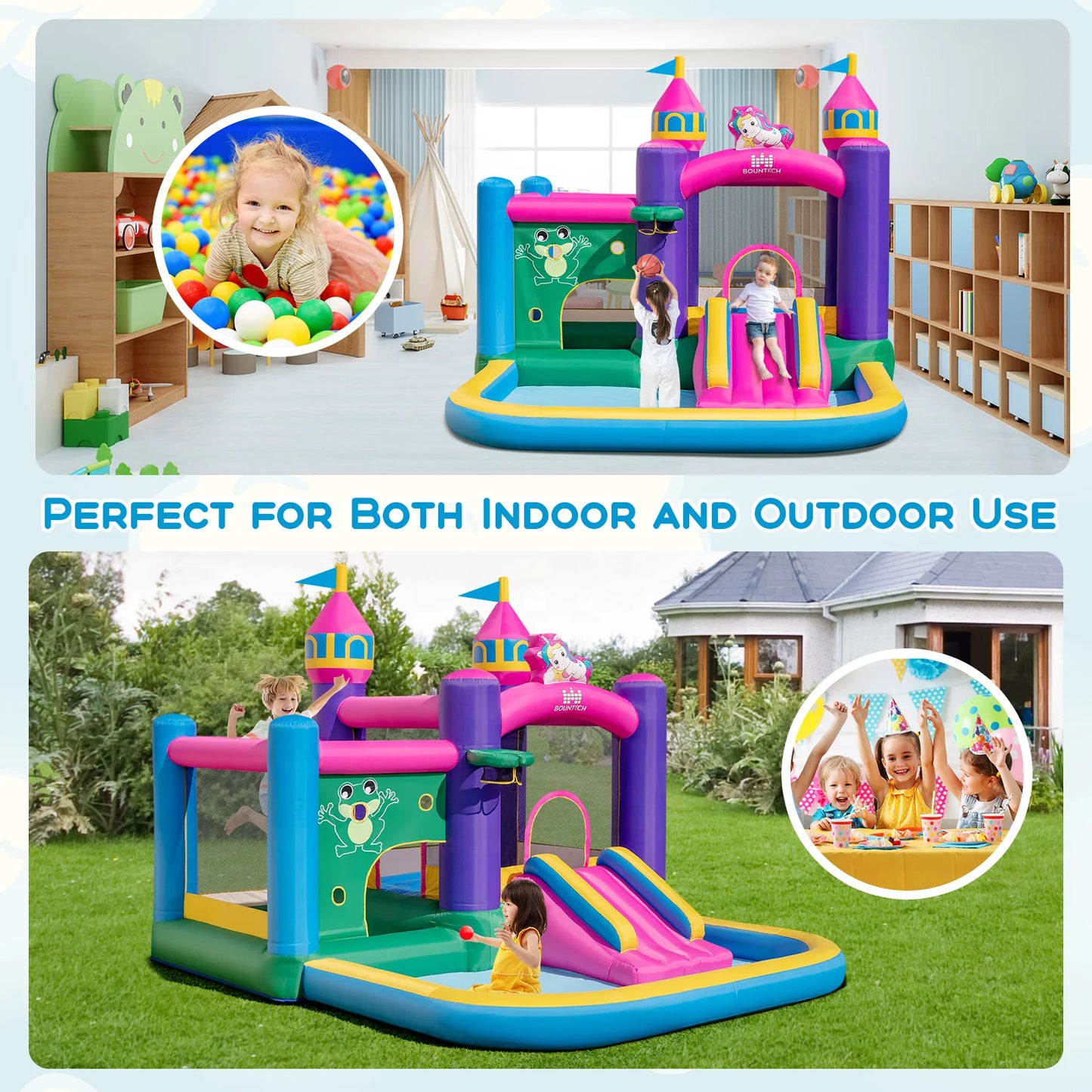 6-in-1 Kids Inflatable Bounce House w/ Slide Jumping Area Ball Pit Pools Castle