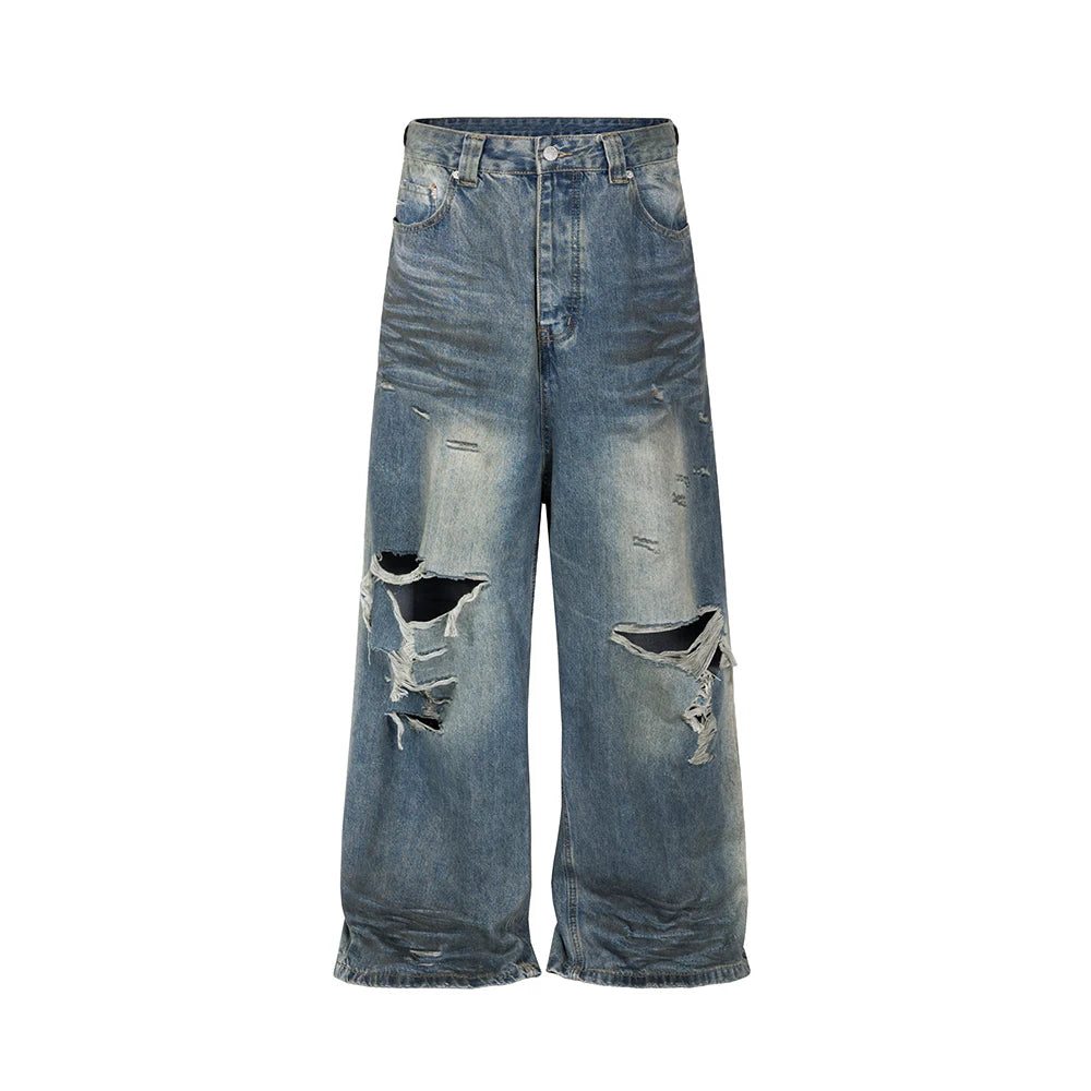 Frayed Damaged Hole Baggy Wide Leg Jeans for Men and Women Streetwear Casual Ropa Hombre Denim Trousers Oversized Cargo Pants