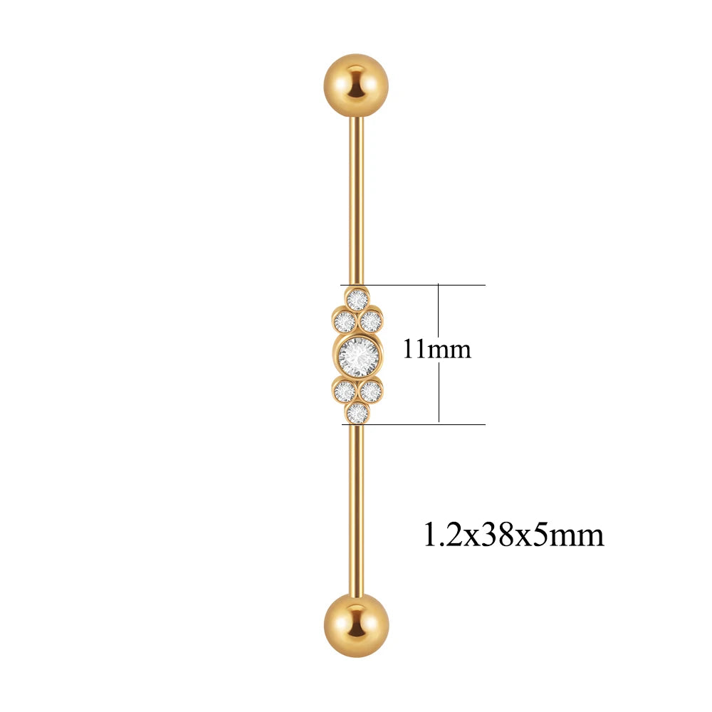 1PC Stainless Steel Industrial Barbell Long Bridge Micro Insert Zircon Earring Transversal Women Ear Piercing Jewelry 16G