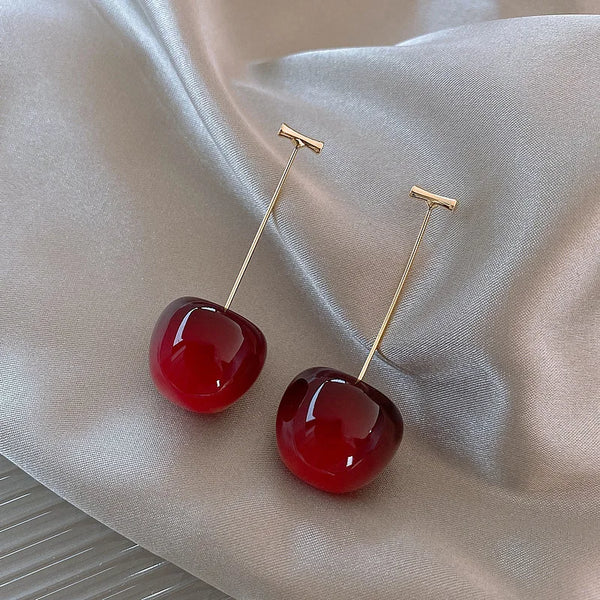 Sweet Red Cherry Earrings Ladies Fashion Delicate Fruit Design Drop Dangle Earrings Wedding Party Korean Ear Jewelry Gift