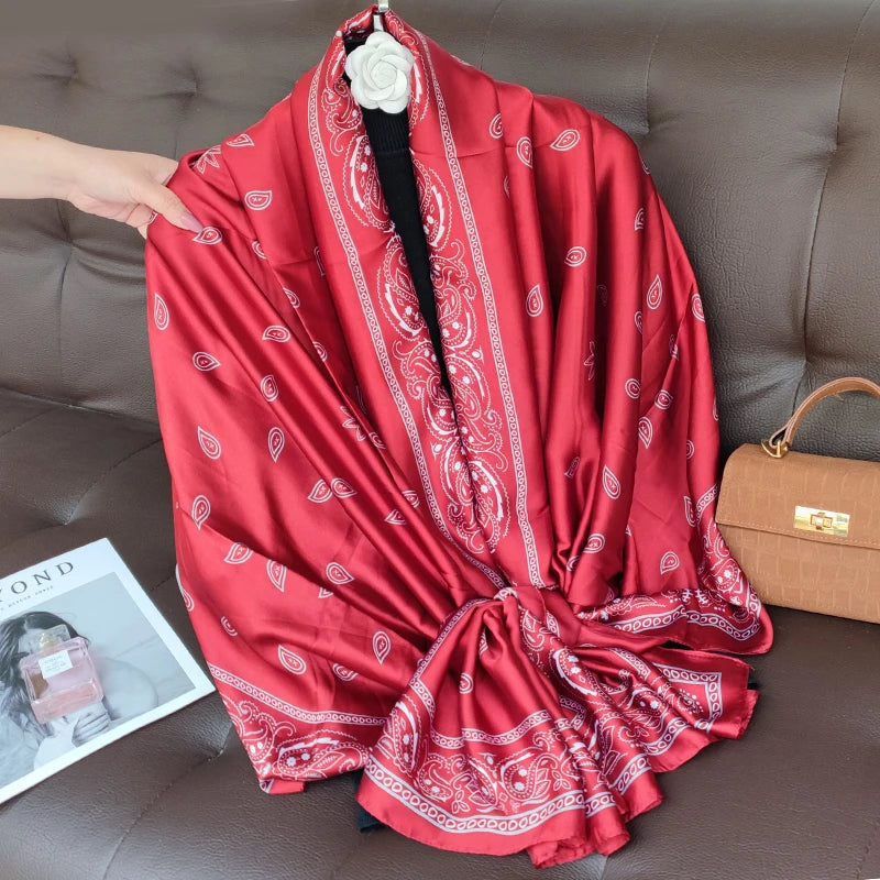 180*90cm Luxury Brand Women Summer Silk Scarves Shawls Lady Wraps Soft Female Geometry Beach Stole Bandanna Foulard Muffler