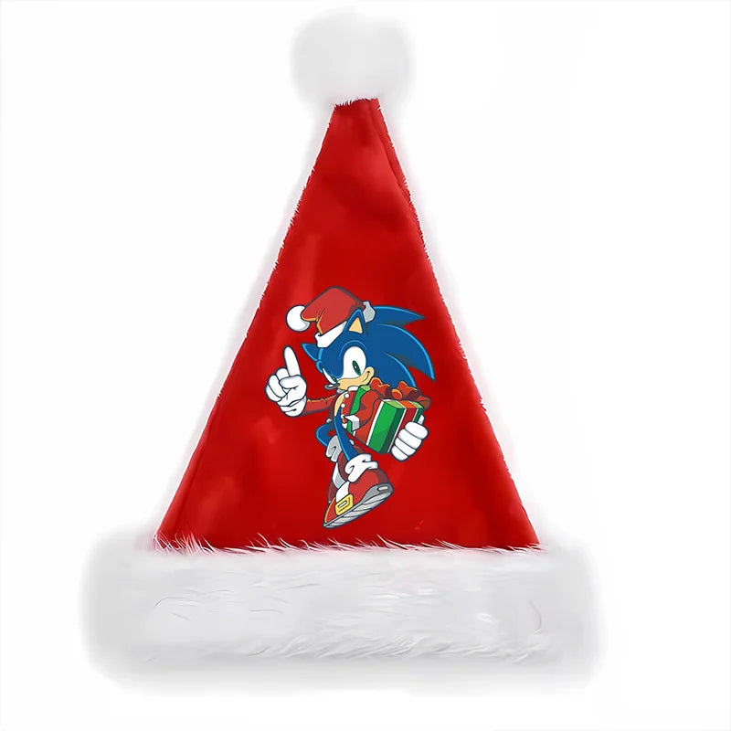 Sonics Anime Santa Hats Non-woven Fabric Red Xmas Cap Kids Adults Unisex Christmas Dress-up Party Decor Cosplay Child Party Gift