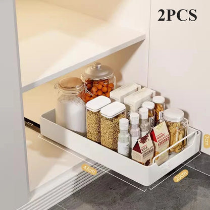 Kitchen Storage Box with Sliding Rail Pull-out Cabinet Storage Rack Spice Pantry Shelves Drawer Kitchen Organizer Basket