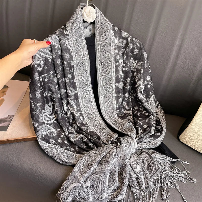 Women Autumn Cashmere Pashmina Shawl Wrap Warm Winter Scarves Female Foulard Cotton Stoles Scarf Tassel Blanket Poncho Stoles