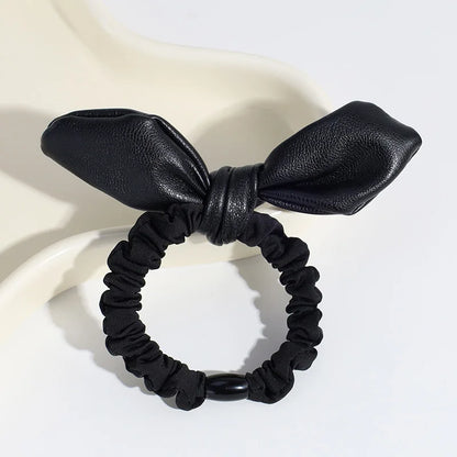 Korean New Leather Velvet Bow Elastic Bands Elegant Ponytail Hair Rope Hair Ties Headwear Girls Women Hair Accessories