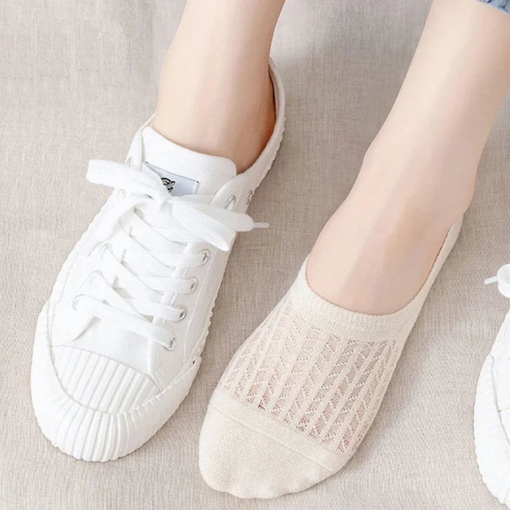 5/10 Pairs Socks women's Summer Invisible Short No Show Fashion Lace Breathable Silicone Non-slip Cotton Boat Socks