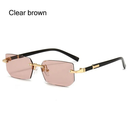 Women & Men Retro UV400 Protection Rimless Rectangle Cycling Sunglasses Y2K Shades Frameless Sun Glasses