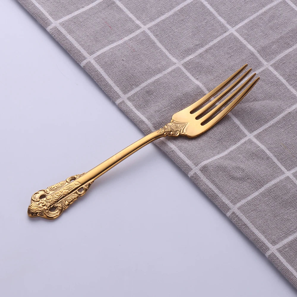 1Pcs Luxury Gold Cutlery Set Vintage Western Stainless Steel Tableware Kitchen Utensils Dinner Set Sliver Knife Fork Spoon