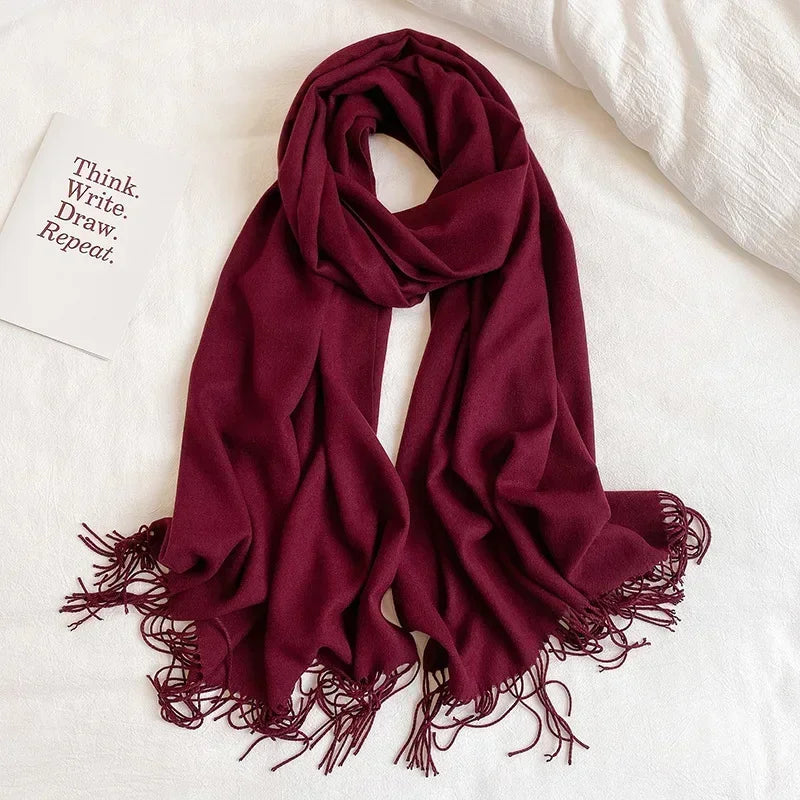 Solid Colors Cashmere Feel Scarfs for Women Winter Keep Warm Pashmina Scarfs Wraps Blanket Bufanda Women Scarves Stoles Foulard