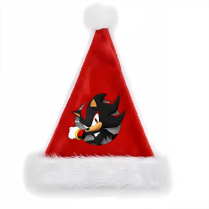 Sonics Anime Santa Hats Non-woven Fabric Red Xmas Cap Kids Adults Unisex Christmas Dress-up Party Decor Cosplay Child Party Gift