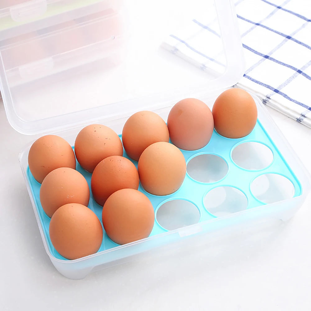 15 Grid Refrigerator Egg Storage Box Plastic Egg Fresh-keeping Case Holder with Lid Transparent Dispenser Kitchen Food Organizer