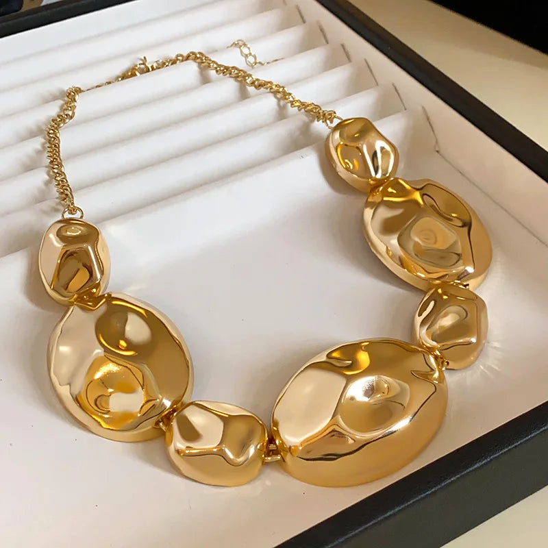 NISHIZAWA Oval Irregular Geometric Necklace Unique Metal Clavicle Chain Splicing Fashionable Personality Necklace