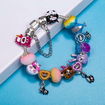 New Trendy Cartoon Anime Charm Beads Pendant With Snake Chain Fashion Bracelet For Women Children Girlfriend Jewelry Gift