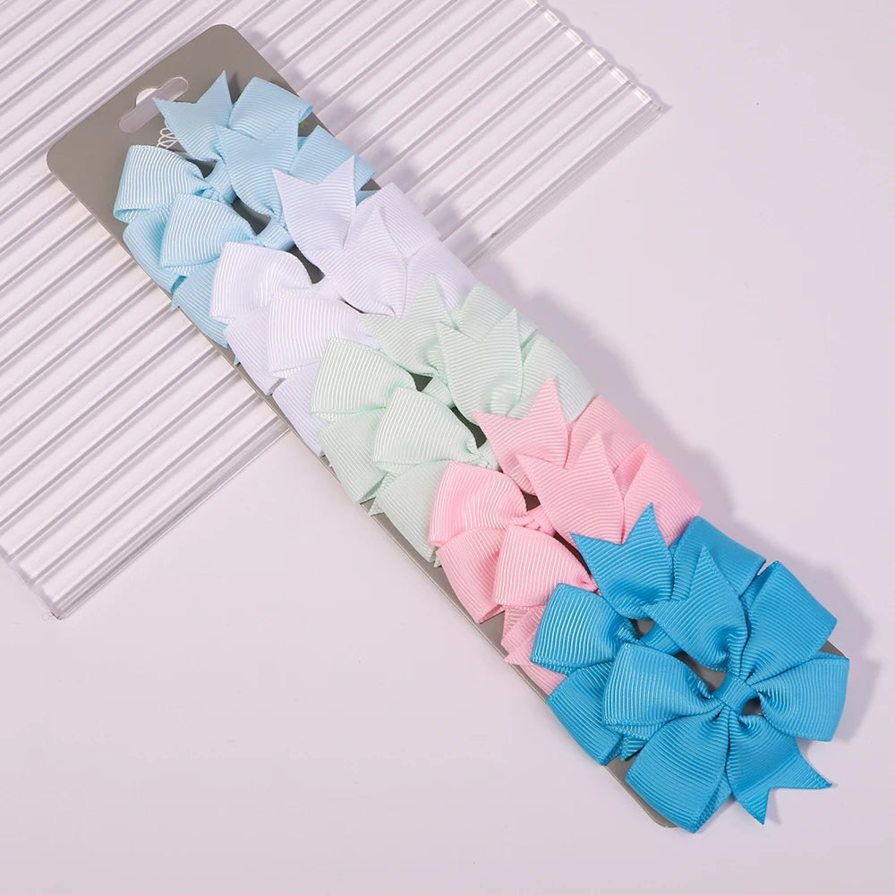 10pcs/set Solid Colors Grosgrain Ribbon Bows Clips Hairpin Girl's hair bows Boutique Hair Clip Headware Kids Hair Accessories