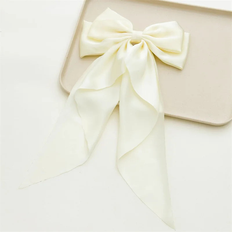 Fashion Solid Satin Spring Clip Simple Sweet Bowknot Hairpins Women Elegant Bow Ribbon Hair Clip Hair Accessories for Girls ﻿