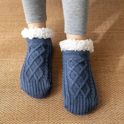 Warm Slipper Socks Women Winter Floor Socks Super Soft Lined with Grippers Socks Non-slip Knitted Adult Plus Fleece Carpet Sox