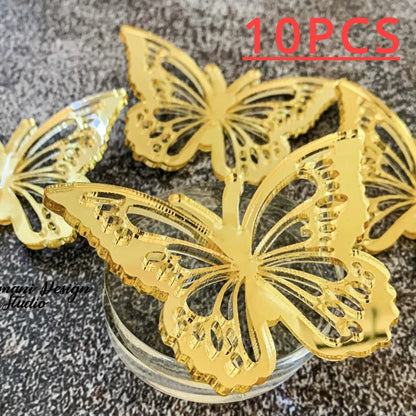 10PCS/BAG Acrylic Butterfly Cake Decoration Party Favors Wedding Happy Birthday  Topper  Decorating Supplies Home Decor