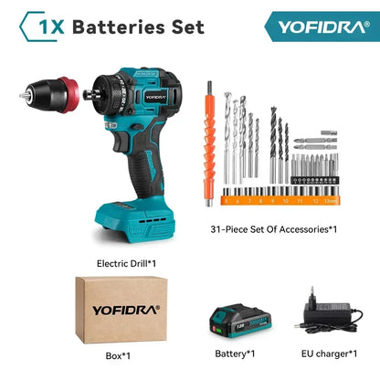 YOFIDRA 2 in1 Brushless Electric Screwdriver Hammer Cordless Drill Impact Multifunctional Power Tool  For Makita 18V Battery