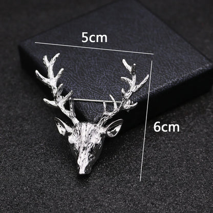 High End Trendy Broche Elk Head Pins and Brooches Animal Deer Metal Brooch Pin Badge Scraf Buckle Collar Suit Accessories