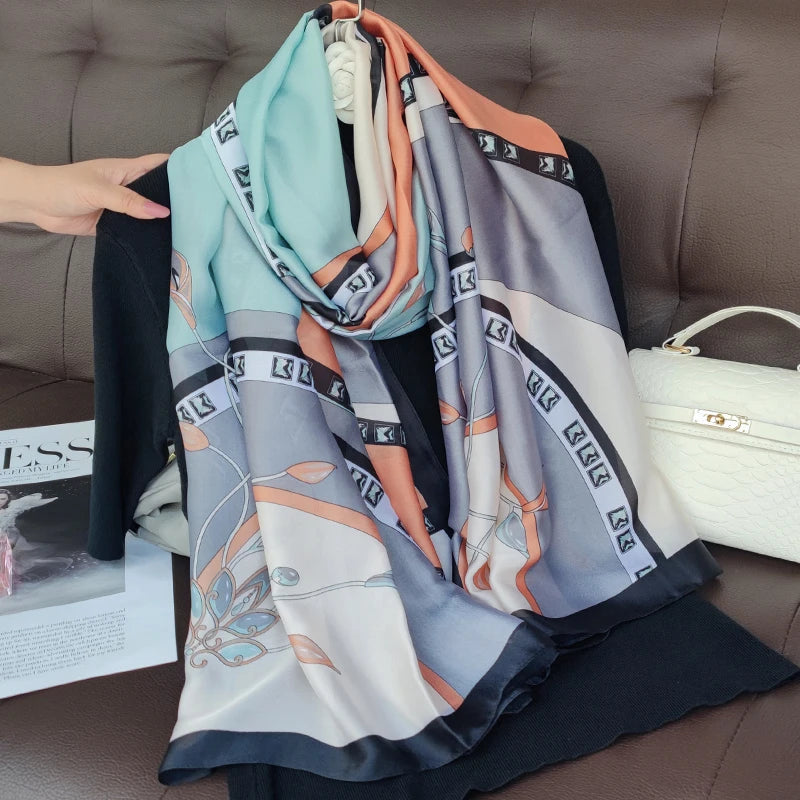 180*90cm Luxury Brand Women Summer Silk Scarves Shawls Lady Wraps Soft Female Geometry Beach Stole Bandanna Foulard Muffler